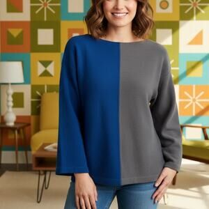 Vintage 1970s John Meyer Wool Sweater Color Block Gray Boat Neck Mid Century